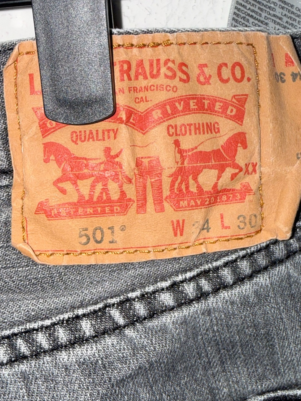 Levi’s 501 Gray High Rise Straight Leg Jeans Size 34 Button Fly Denim - Picture 5 of 5